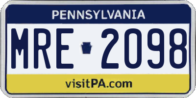 PA license plate MRE2098