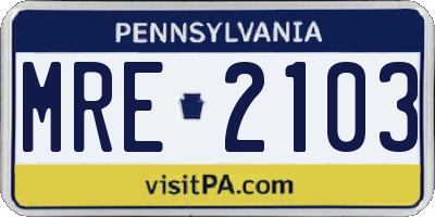 PA license plate MRE2103