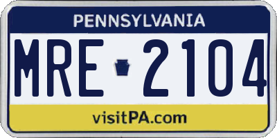 PA license plate MRE2104