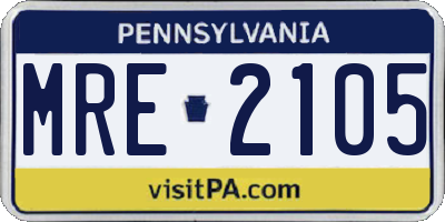 PA license plate MRE2105