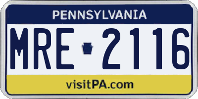 PA license plate MRE2116