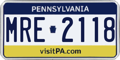PA license plate MRE2118