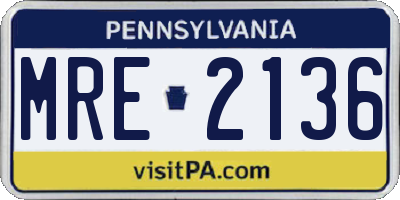 PA license plate MRE2136