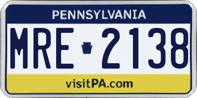 PA license plate MRE2138