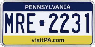 PA license plate MRE2231