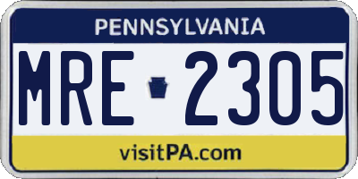 PA license plate MRE2305