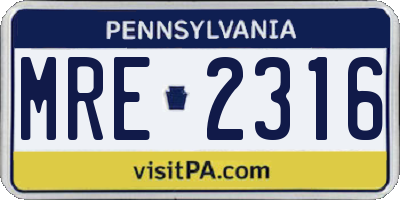 PA license plate MRE2316