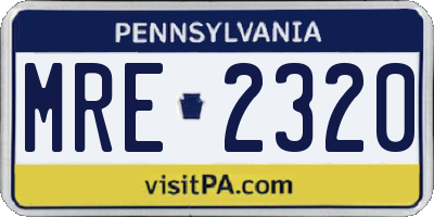 PA license plate MRE2320