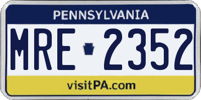 PA license plate MRE2352