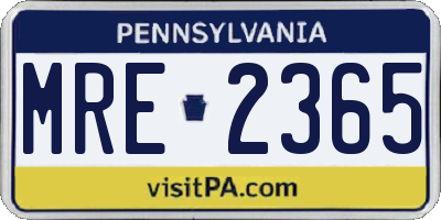 PA license plate MRE2365