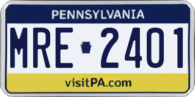 PA license plate MRE2401