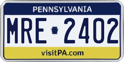 PA license plate MRE2402