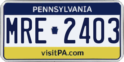 PA license plate MRE2403