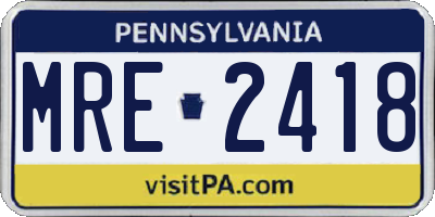 PA license plate MRE2418