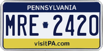PA license plate MRE2420