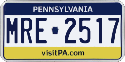 PA license plate MRE2517