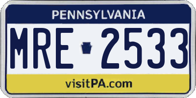 PA license plate MRE2533