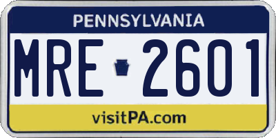 PA license plate MRE2601