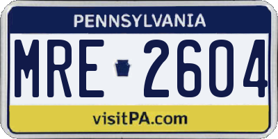 PA license plate MRE2604