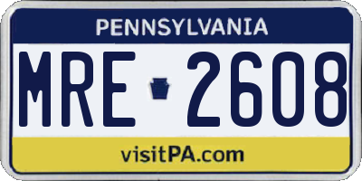 PA license plate MRE2608