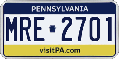 PA license plate MRE2701