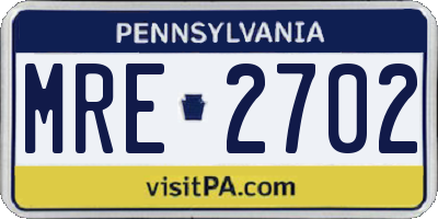 PA license plate MRE2702