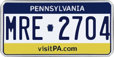 PA license plate MRE2704