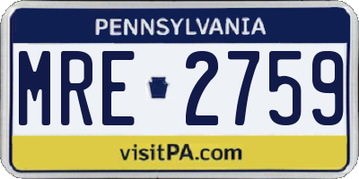 PA license plate MRE2759