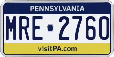 PA license plate MRE2760