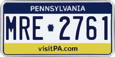 PA license plate MRE2761