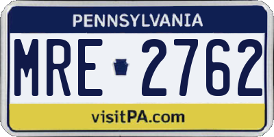 PA license plate MRE2762