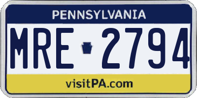 PA license plate MRE2794