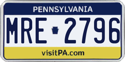 PA license plate MRE2796