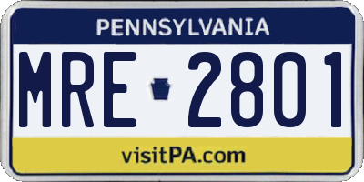 PA license plate MRE2801