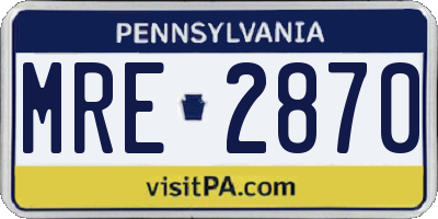 PA license plate MRE2870