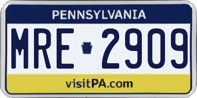 PA license plate MRE2909