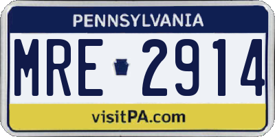 PA license plate MRE2914