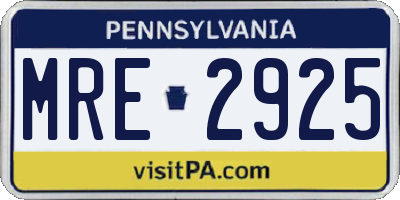 PA license plate MRE2925