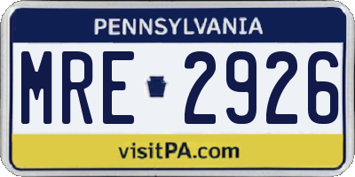 PA license plate MRE2926