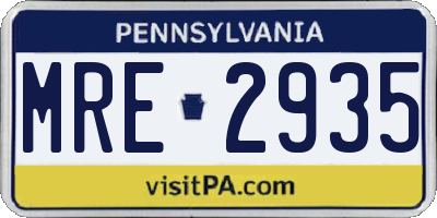 PA license plate MRE2935