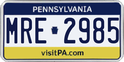 PA license plate MRE2985