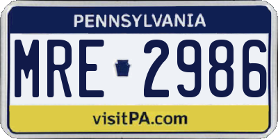 PA license plate MRE2986