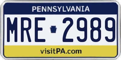 PA license plate MRE2989