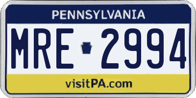 PA license plate MRE2994