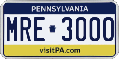 PA license plate MRE3000