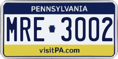 PA license plate MRE3002