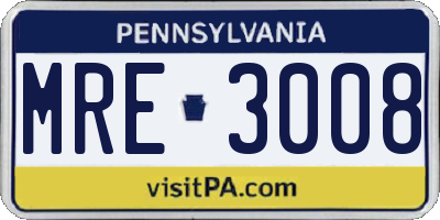 PA license plate MRE3008
