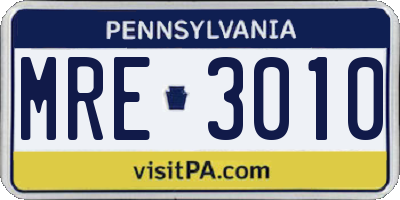 PA license plate MRE3010