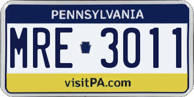 PA license plate MRE3011