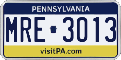 PA license plate MRE3013
